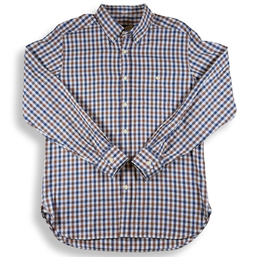 Onward Reserve Reserve Label‎ Blue Brown Gingham Cotton Button Down Shirt Mens L